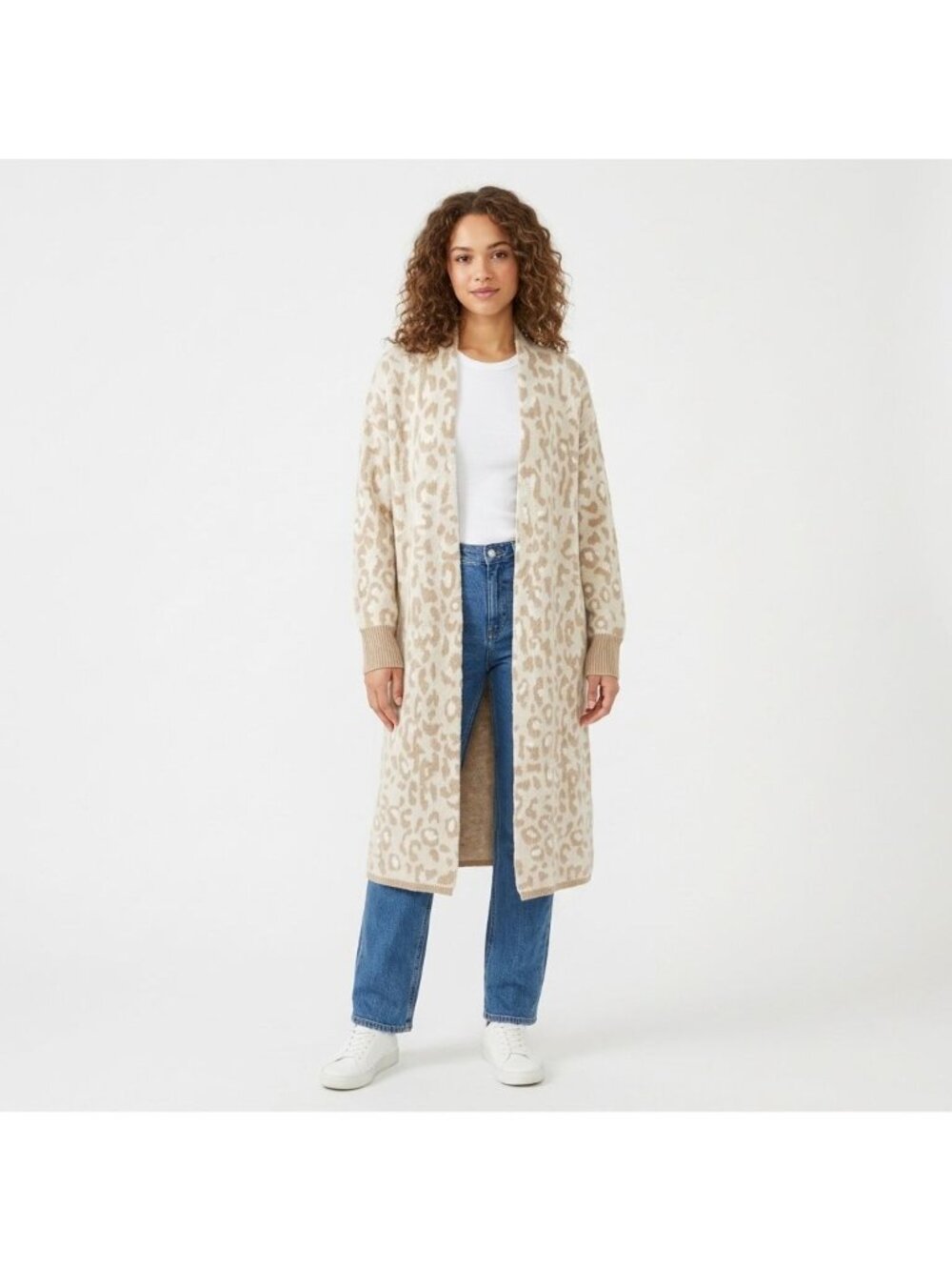Topshop Open Front Cardigan Sweater Duster Size 8-10 Brown Animal Print NEW